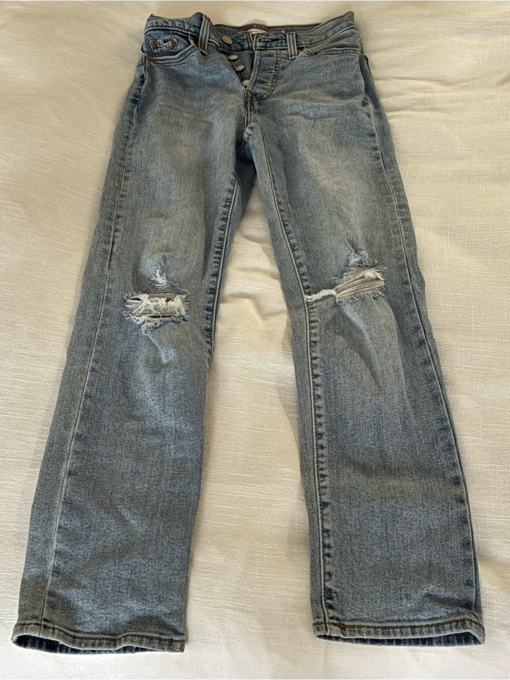 Levi's Light Blue Distressed Straight-Leg Jeans